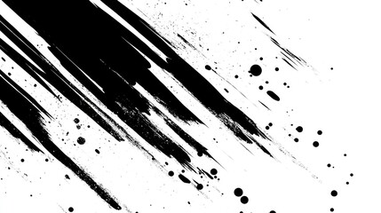 Poster - Vibrant black splashes and strokes form an abstract design against a white backdrop showcasing movement