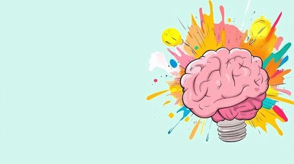 Poster - A vibrant brain illustration with paint splashes and a light bulb element symbolizes creativity