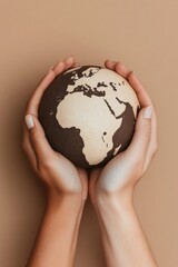 Leinwandbilder - Contemporary Diversity Display Textured Globe in Hands on Neutral Background - Global Unity Theme for Modern Business and Inclusive Marketing Strategies