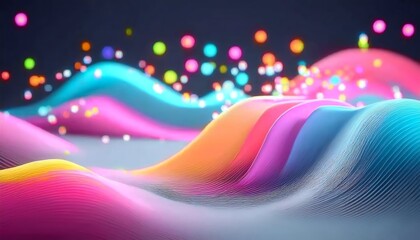 Poster - A vibrant abstract landscape with colorful waves and glowing particles against a dark background, evoking a sense of motion and creativity.