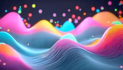 Poster - A vibrant digital landscape with colorful waves and playful dots, creating an abstract and dynamic visual experience.