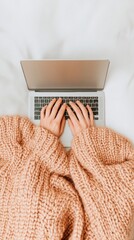 Poster - Mindful Digital Wellness Cozy Knit Blanket and Laptop Close-Up - Promoting Screen Life Balance and Mental Health in Remote Workspaces for Modern Lifestyle Content