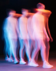 Poster - Dynamic Motion Blur Vibrant Urban Youth in Colorful Light Trails - Edgy Visual Content and Trendy Fashion Branding for Gen Z Engagement