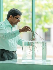 Aufkleber - Contemporary Biomimicry Indian Scientist Unveils Mangrove-Inspired Bionic Filtration in Sunlit Lab - Eco-Engineering for Modern Water Solutions and Sustainable Tech Innovation