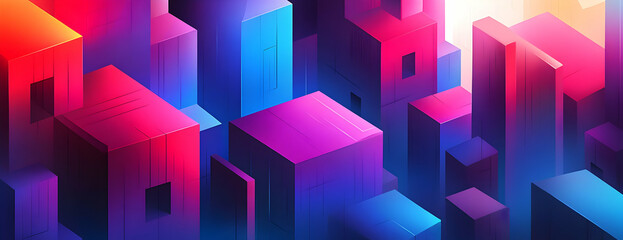 Poster - Abstract Neon Cityscape Blocks Glow