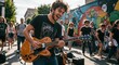 © IbragimovN - Street performer enthralls crowd with electric guitar solo at urban festival