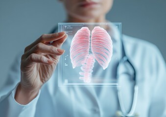 Poster - Futuristic Healthcare Interface Transparent Screen with AI-Enhanced Lung Metrics for Medical Monitoring - Advancing Patient Care and Digital Health Solutions