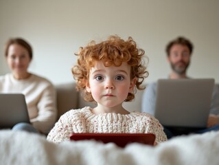 Aufkleber - Warm Family Learning Hub Cozy Knitted Textures in Bright Home Setting - Secure Digital Education for Children and Remote Work Integration for Modern Family Dynamics