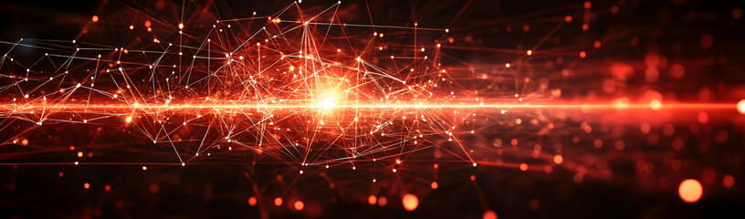 Poster - Red Network Data Stream, Digital Background