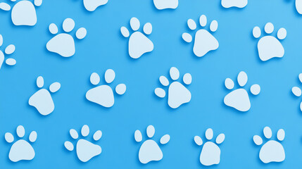 Cat paw texture, blue background, little paws seamless pattern