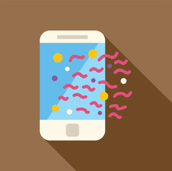 Poster - augmented reality concept with smartphone emitting colorful particles and waves on a brown backgroun