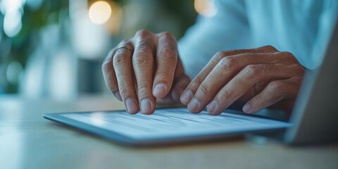 Poster - Tech-Driven Digital Reporting Modern Diverse Hands on Touchscreen Tablets Displaying Secure Online Forms for Efficient Public Sector E-Documentation and Data Protection