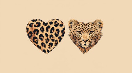 Poster - Two striking leopard-print hearts are displayed, evoking a sense of passion and wild beauty. Each heart captures the spirit of the jungle, symbolizing love intertwined with nature