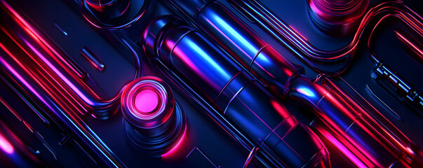 Poster - Neon Pipes Abstract Cyberpunk Background