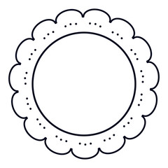 Black and white decorative circular frame with scalloped dotted border isolated on transparent background. Ideal for labels, invitations, or artistic designs.