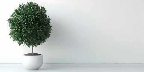 Indoor potted topiary, white room, minimalist design