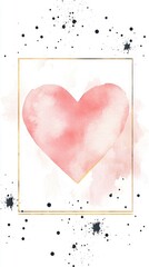 Poster - A charming pastel pink heart softly blends with watercolor textures, surrounded by playful black splashes. This artistic creation adds a touch of elegance and romance to any device background