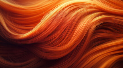 Wall Mural - A close-up of orange hair, with soft waves and detailed texture, set against an abstract background that enhances the natural beauty of the locks