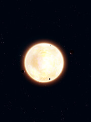 Wall Mural - planets and satellites around giant yellow star