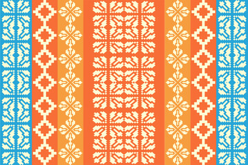 Wall Mural - Geometric, seamless,pixel traditional ethnic, thai pattern, fabric pattern for textiles, rugs, wallpaper, clothing, sarong, batik, wrapping, embroidery, print, background, cover, illustration, vector.