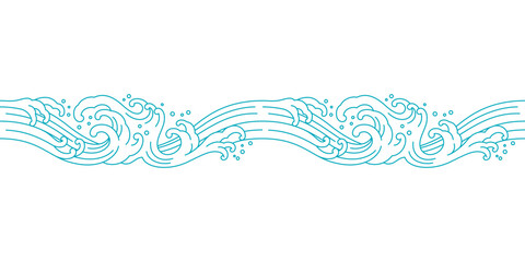 Wall Mural - orient sea wave seamless pattern japanese line art illustration