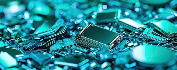 Poster - Green technology concept. Close-up of intricate electronic circuits showcasing advanced technology components.