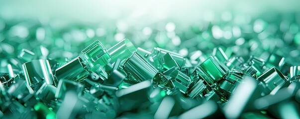 Poster - Green technology concept. Close-up view of sparkling green crystals creating an intricate pattern.