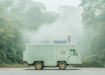 Aufkleber - Sustainable Mobile Laboratory Solar-Powered Research Van with Minimalist Matte Finish in National Park - Eco-Friendly Field Science and Environmental Monitoring Solution