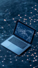 Fototapete - Contemporary Digital Workspace Sleek Laptop with Cryptocurrency Trading Dashboard and Blockchain Graphics - Cybersecurity and Financial Innovation in Tech and Business Environments