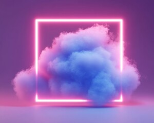 Leinwandbilder - neon cloud computing aesthetic futuristic pink and blue mist frame for innovative tech branding and 