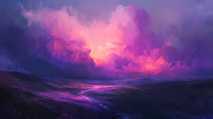 Wall Mural - abstract fantasy landscape purple cumulus clouds aesthetic background