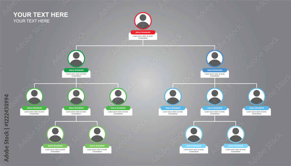 Long business team tree. business hierarchy organogram chart ...