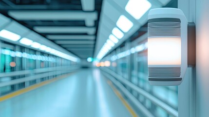 Aufkleber - Energy efficiency idea. A modern corridor illuminated by stylish wall lights, creating a sleek atmosphere.