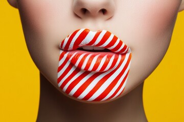 Poster - Geometric Lip Art Display Bold Striped Craftsmanship with Vibrant Colors for Creative Marketing and Beauty Branding - Modern Artistic Expression and Cosmetic Innovation