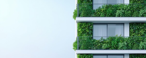 Poster - Green living idea. Modern building with vertical garden showcasing sustainable urban architecture.