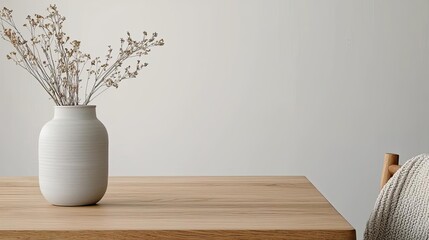 Aufkleber - Eco-friendly materials minimalist idea. Minimalist vase with dried flowers on a wooden table, adding elegance to the space.