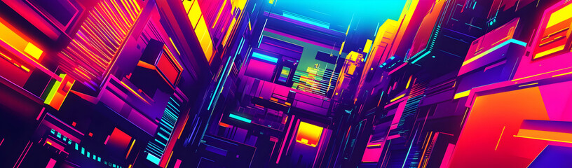 Poster - Neon Cityscape Abstract digital art, vibrant background, futuristic design