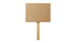 Empty cardboard placard on wooden stick, isolated on transparent background, ideal for adding text or graphic designs