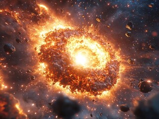 Poster - Cosmic Bomb Explosion Scattering Asteroids in Its Dazzling Shockwave Across the Vast Expanse of Space