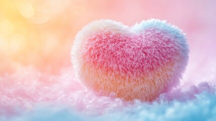 Poster - A whimsical pastel-colored heart-shaped phone rests gently on a fluffy surface, radiating warmth and affection amidst a magical, soft background. The playful hues create an enchanting vibe