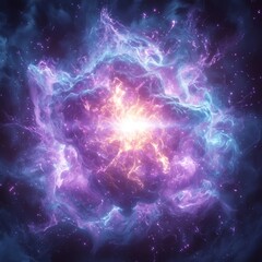 Poster - mesmerizing cosmic explosion of vivid purple and green energy spiraling in zero gravity space