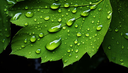 Wall Mural - green leaf with water drops
