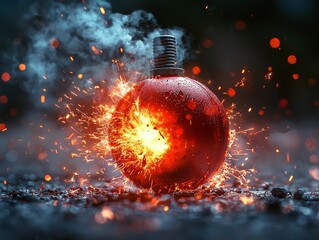 Poster - Miniature Explosive Device Bursting Into Vibrant Sparks and Smoke in Whimsical Toy like World