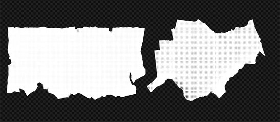 Aufkleber - Torn paper scrapbook with ripped page and edge in notebook style. Vector sheet with crack and shadow at the transparent background.