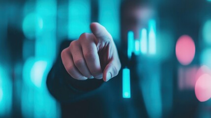 Fototapete - Hand Pointing Towards Digital Graphs In Futuristic Setting