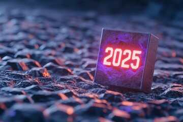 Poster - Futuristic Countdown Timer Glowing with Neon Light on Textured Surface