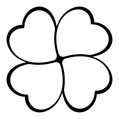Wall Mural - Four leaf clover silhouette symbol icon shape, black and white vector illustration of four leaf cloverleaf