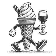 Wall Mural - walking ice cream cone with wine glass raster