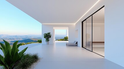 Poster - Wellness home minimalist idea. Modern outdoor space with panoramic views and minimalist design for relaxation.