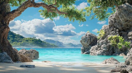 Wall Mural - Tropical beach cove, idyllic scene,  ocean view, sunny day, travel brochure